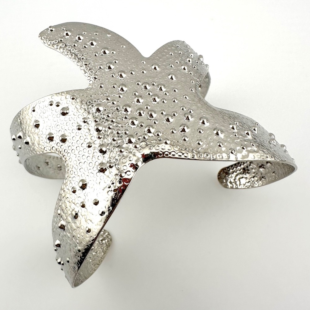 Silver Tone Starfish Textured Cuff Bracelet
